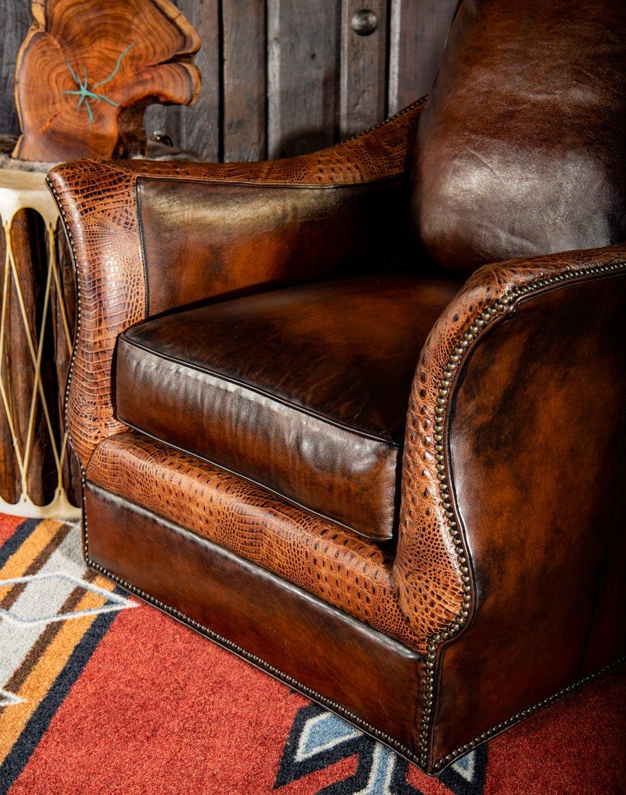 Cassiday Mocha Leather Swivel Glider - American made luxury furniture - Your Western Decor