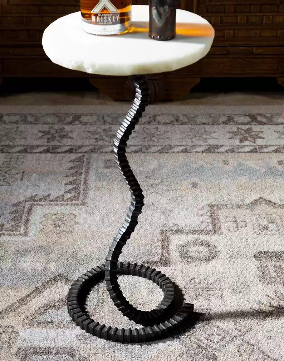 Cast Iron Twist Drink Table with Rice-Stone Top - Your Western Decor