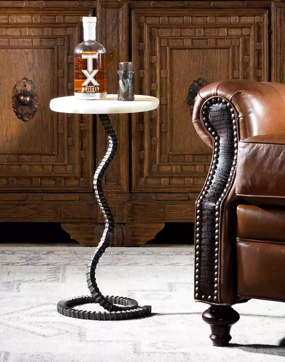 Cast Iron Twist Drink Table with Rice-Stone Top - Your Western Decor