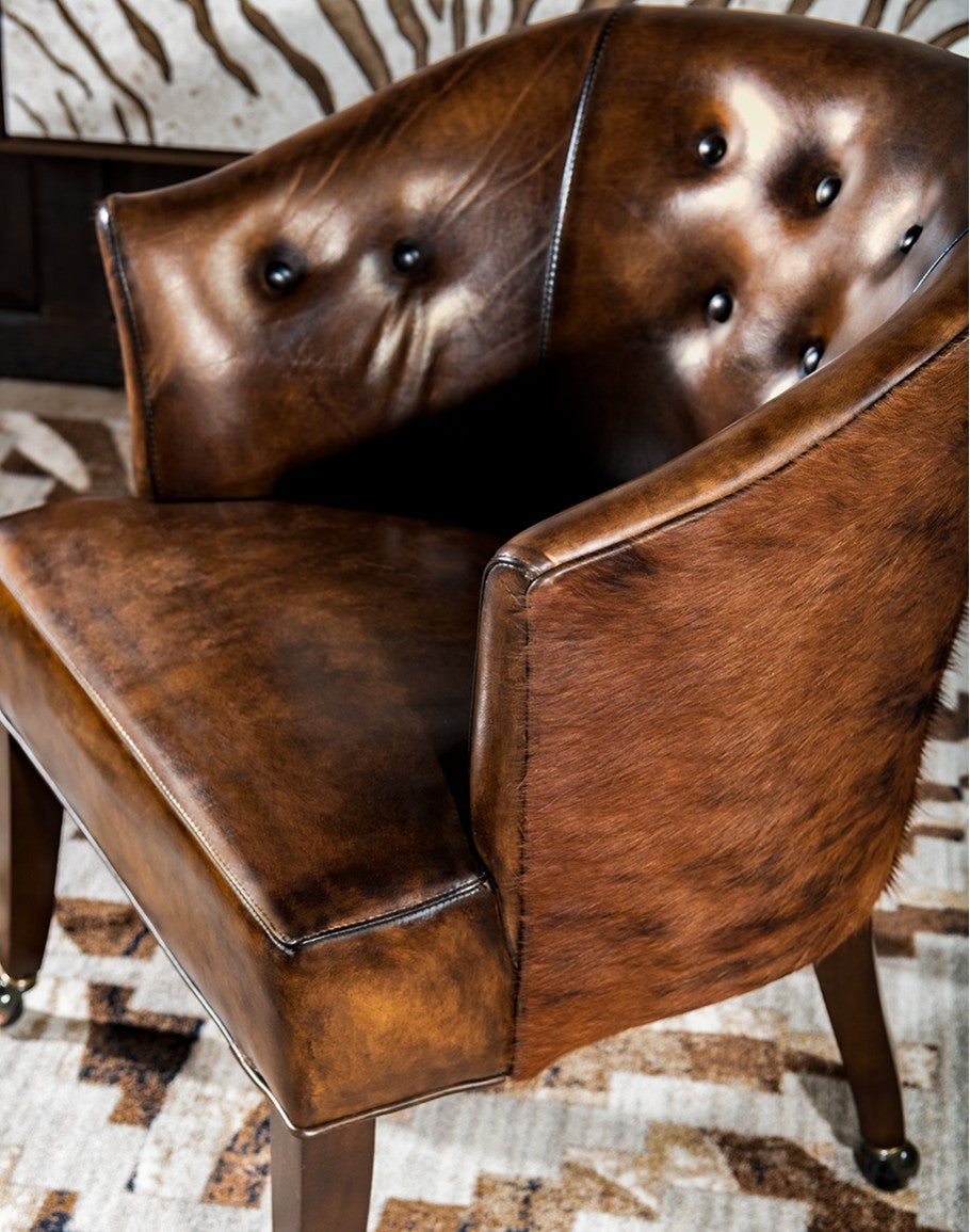 Cattle Club Cowhide & Leather Captains Chair - American Made Western Furniture - Your Western Decor