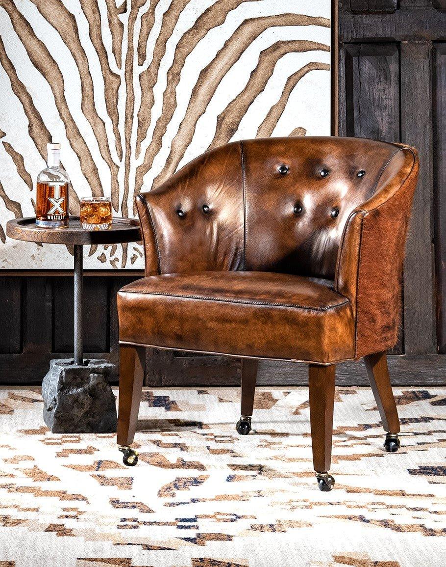 Cattle Club Cowhide & Leather Chair with Bluestone & Elm Accent Table - Your Western Decor