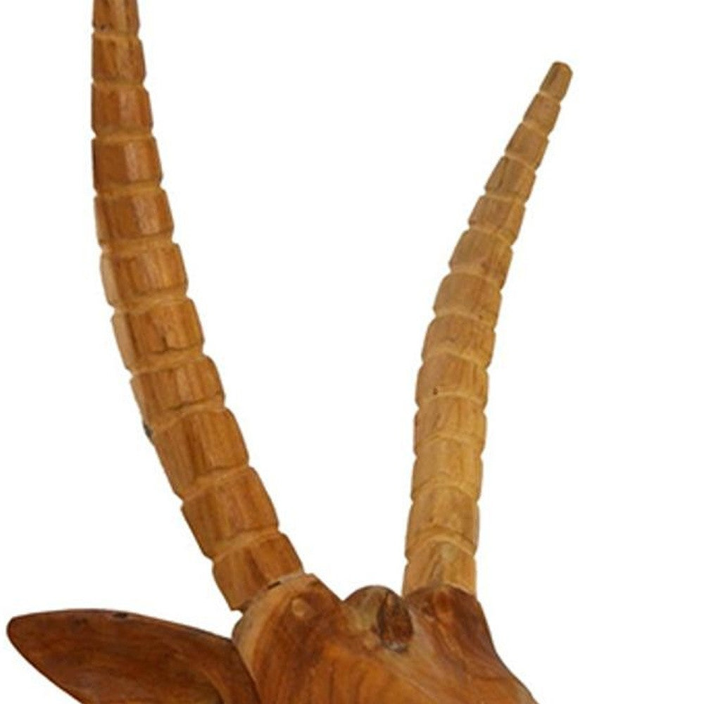 wooden antelope wall mount natural teak root sculpture antler detail 