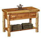 Wooden bathroom vanity with sink and towels on a white background - Your Western Decor