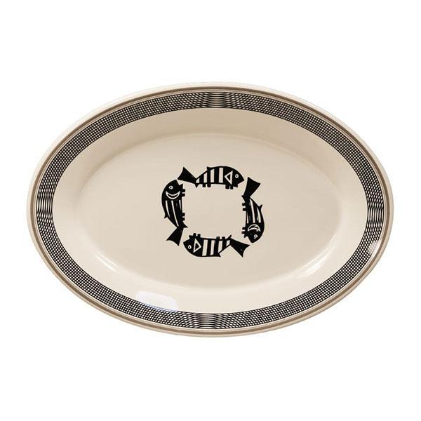 Four Fish Mimbreño Oval Serving Platter in black and white - Your Western Decor