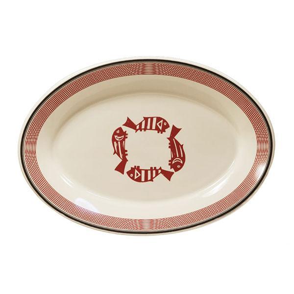 Oval Mimbreno Four Fish serving platter in white and maroon - Your Western Decor