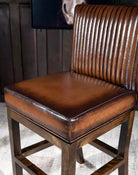 Channel Back Burnished Brown Leather Bar or Counter Stool made in the USA - Your Western Decor