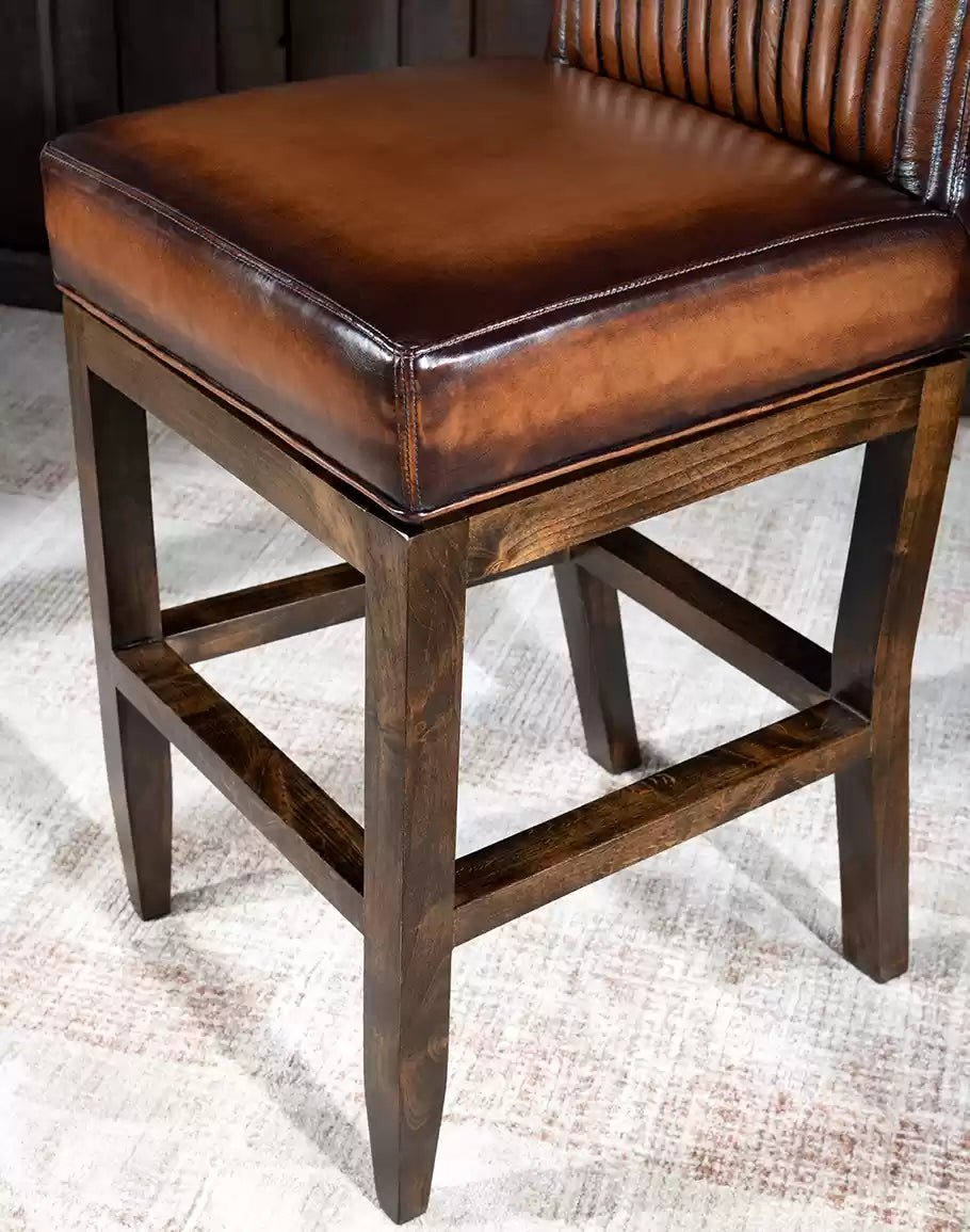 Channel Back Burnished Brown Leather Bar or Counter Stool made in the USA - Your Western Decor