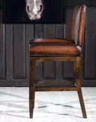 Channel Back Burnished Brown Leather Bar or Counter Stool made in the USA - Your Western Decor