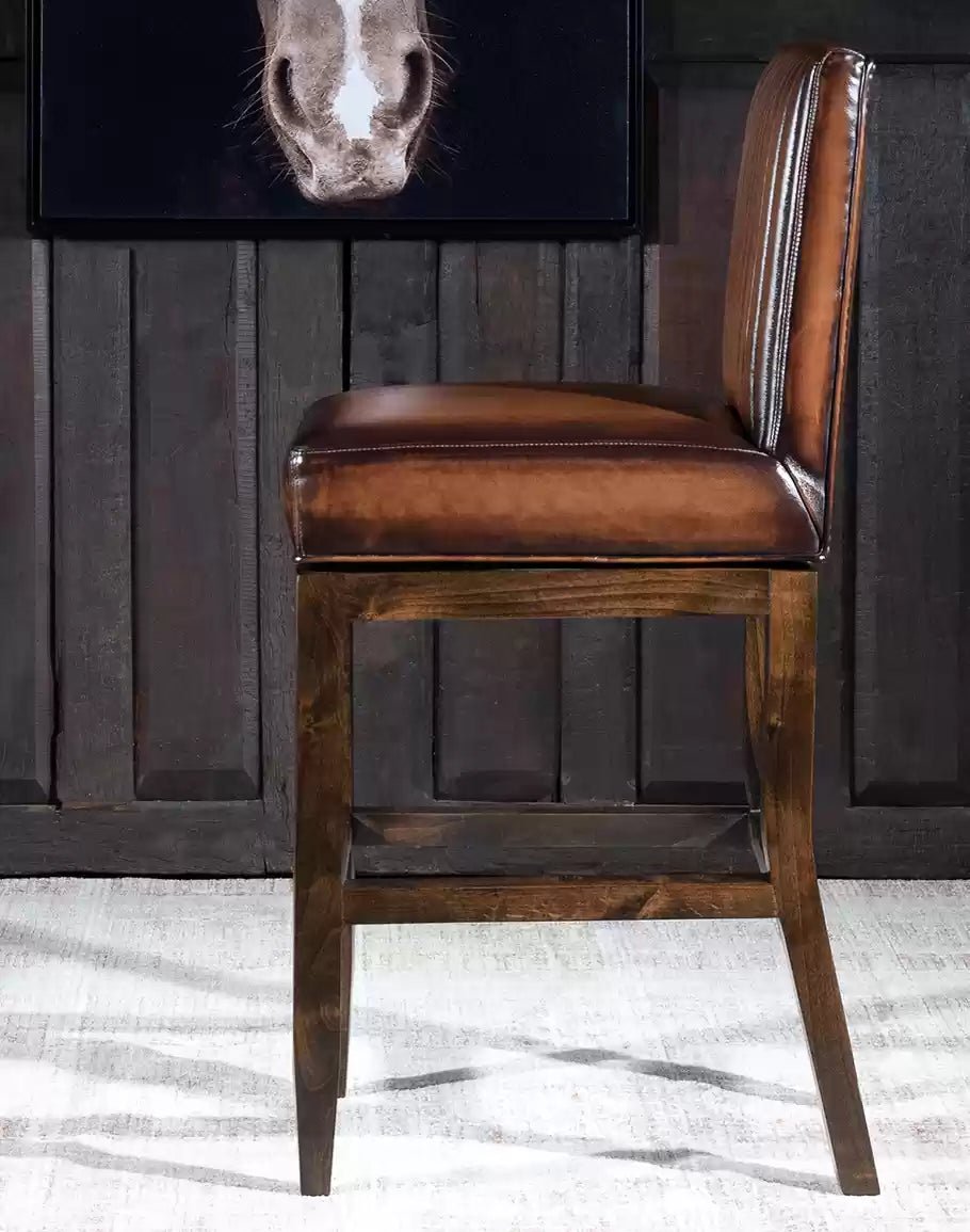 Channel Back Burnished Brown Leather Bar or Counter Stool made in the USA - Your Western Decor