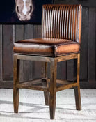 Channel Back Burnished Brown Leather Bar or Counter Stool made in the USA - Your Western Decor