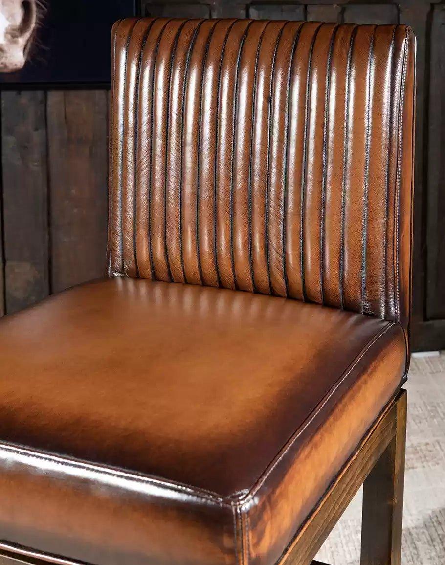 Channel Back Burnished Brown Leather Bar or Counter Stool made in the USA - Your Western Decor