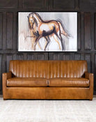 American made Channeled Tan Leather Sofa and The Dance Canvas Horse Art and Channeled Leather Sofa - Your Western Decor