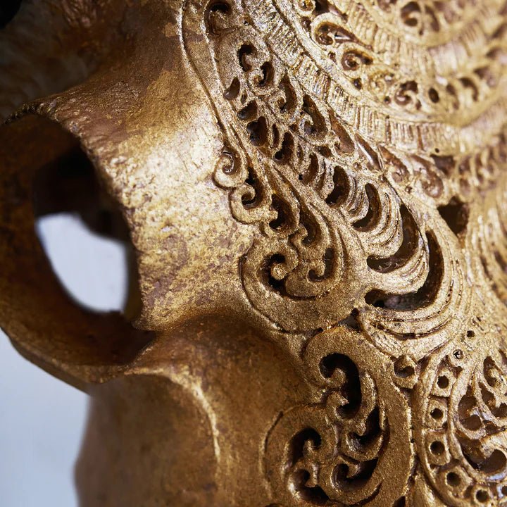 Detailed hand carving on ram skull - Your Western Decor