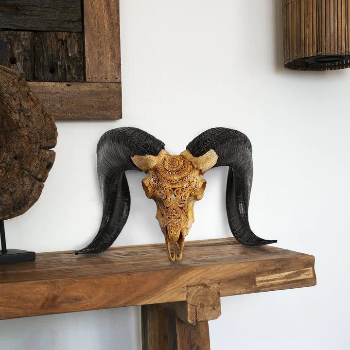 Chantilly Carved Ram Skull tabletop decor - Your Western Decor