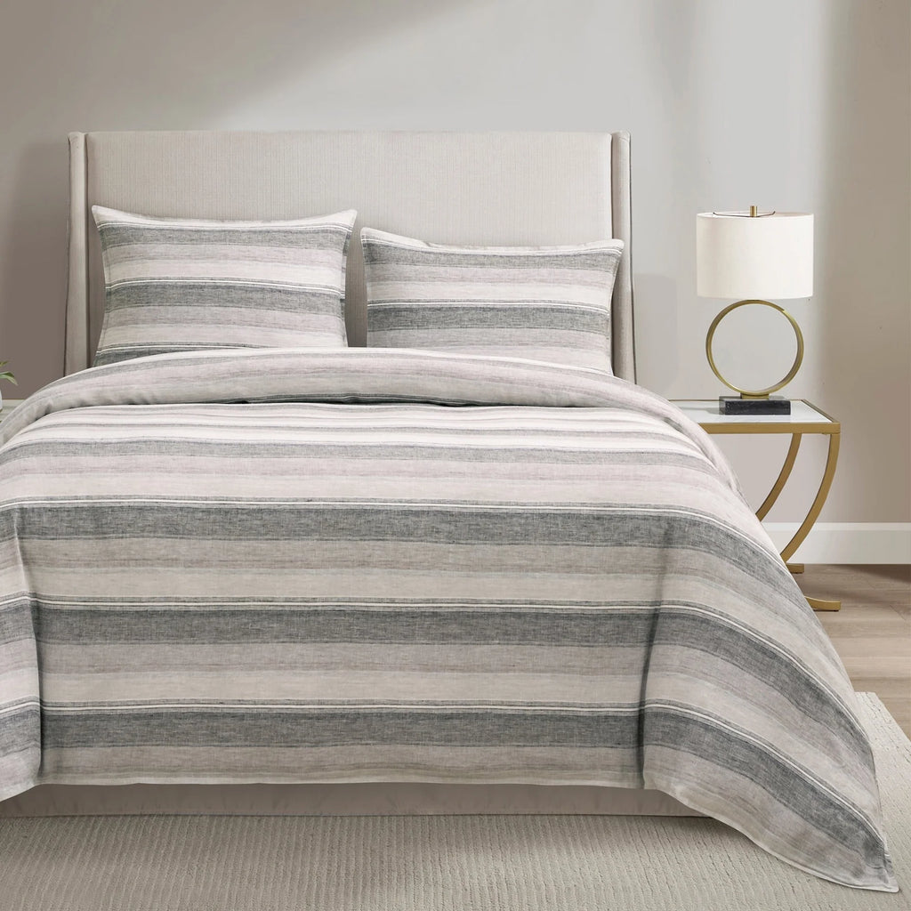 Flax Linen Charcoal Grey Stripe Duvet Set - Your Western Decor
