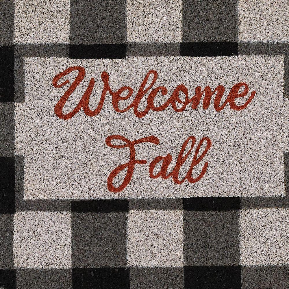 Doormat with 'Welcome Fall' text on a checkered background - Your Western Decor