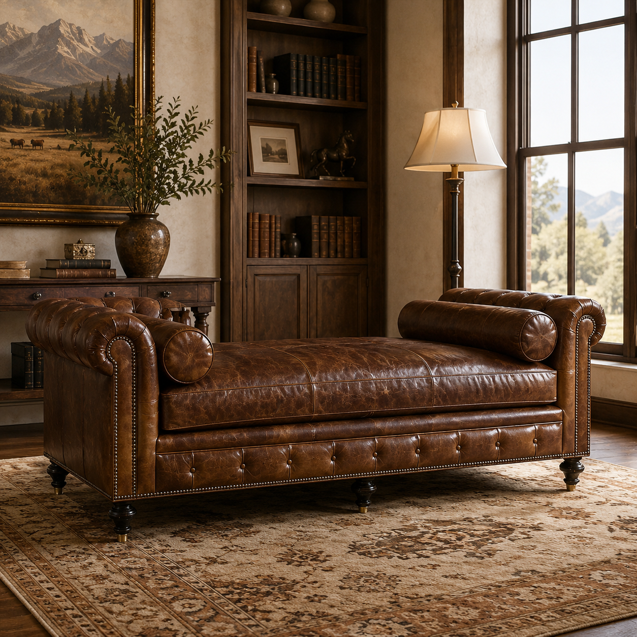 Luxury Chesterfield leather lounger daybed