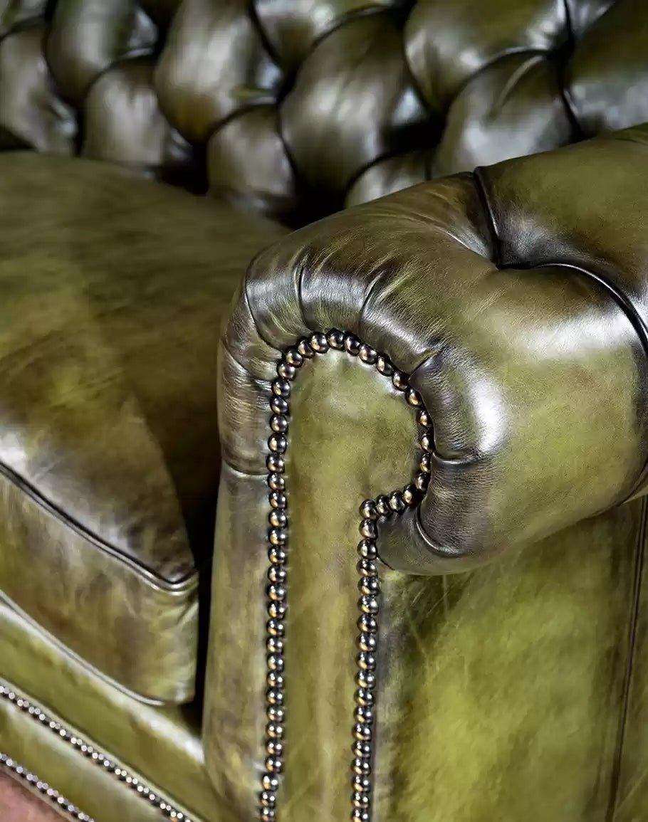 American made Chesterfield Olive Leather Couch - Your Western Decor