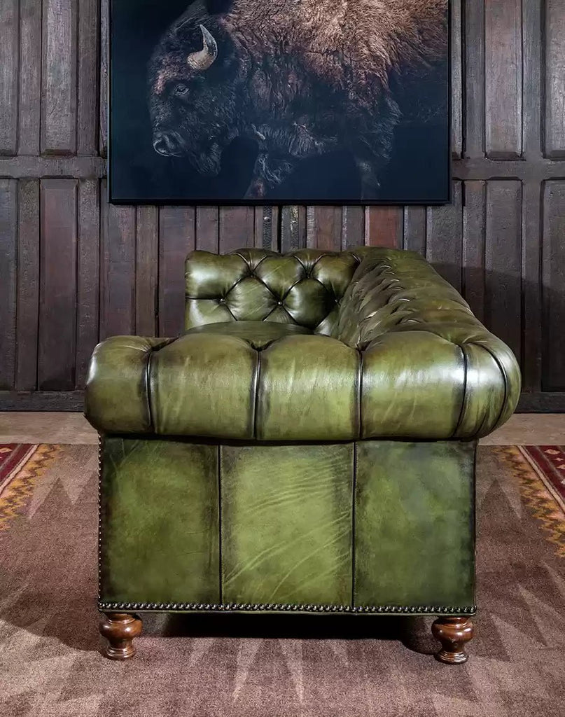 American made Chesterfield Olive Leather Couch - Your Western Decor