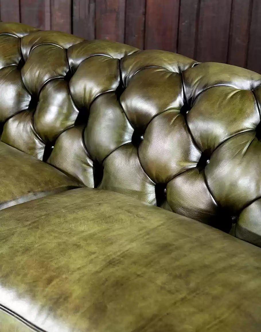 American made Chesterfield Olive Leather Couch - Your Western Decor