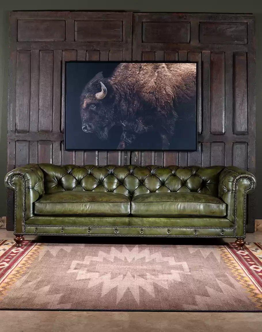 American made Chesterfield Olive Leather Sofa - Your Western Decor