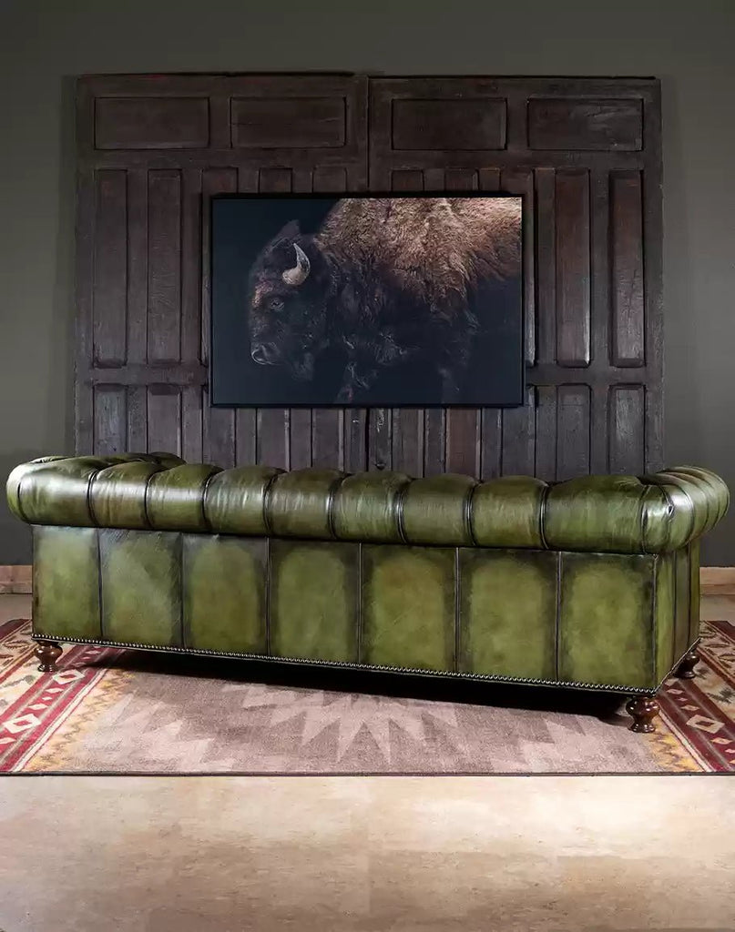 American made Chesterfield Olive Leather Couch - Your Western Decor