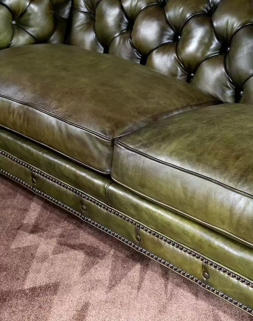 American made Chesterfield Olive Leather Sofa - Your Western Decor