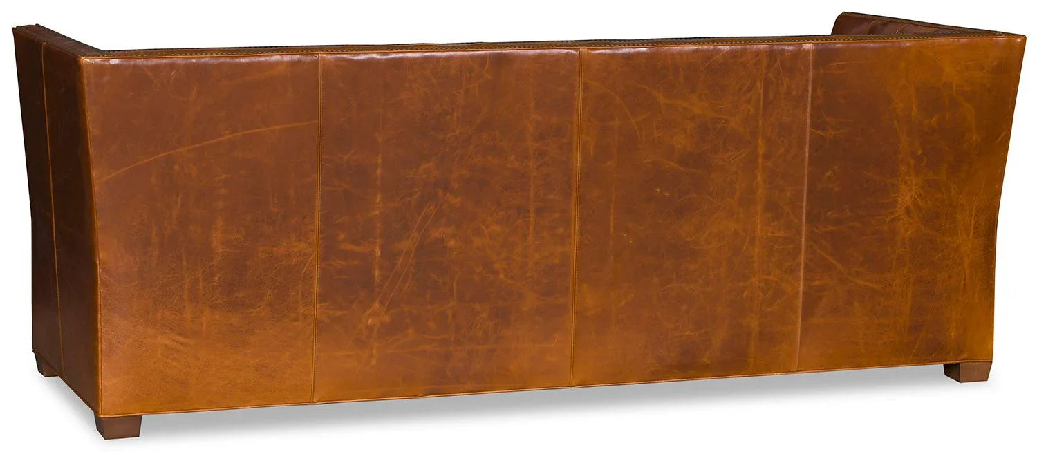 Chestnut tufted leather sofa back view - Your Western Decor