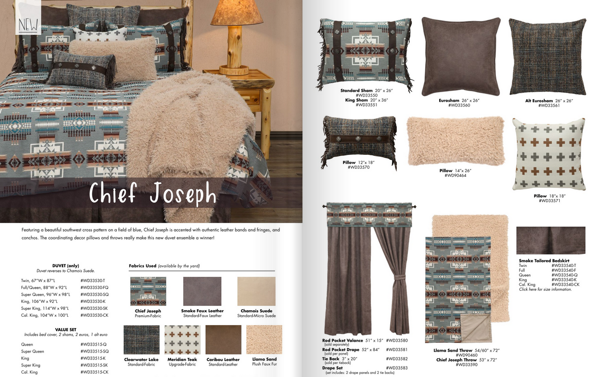 American made Chief Joseph Decor Collection, blankets, bedding, throws,s pillow, shams, bedskirt, and window treatments - Your Western Decor