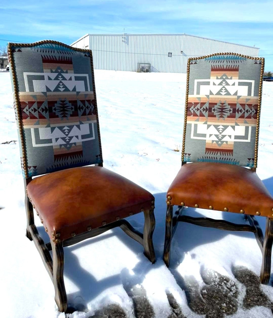 Chief Joseph Pendleton Fabric and Leather Dining Chairs - Your Western Decor