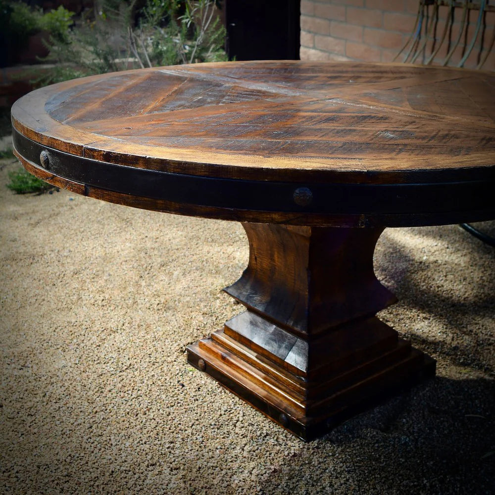 Rustic pine wood round dining table - Your Western Decor