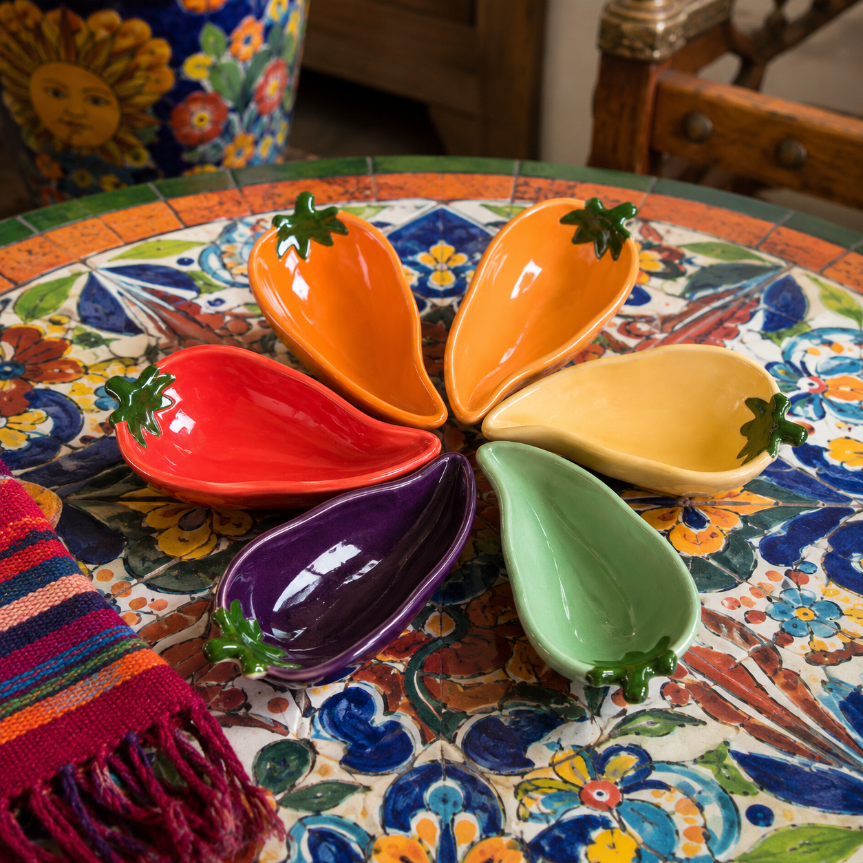 6-pc colorful set of chili pepper shaped dipping bowls - Americain made 