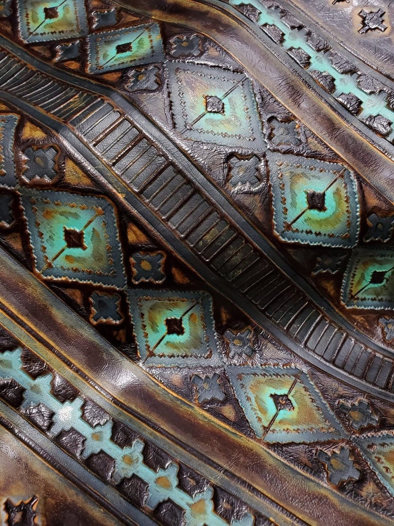Chocolate Mint Hand Painted Southwestern Leather