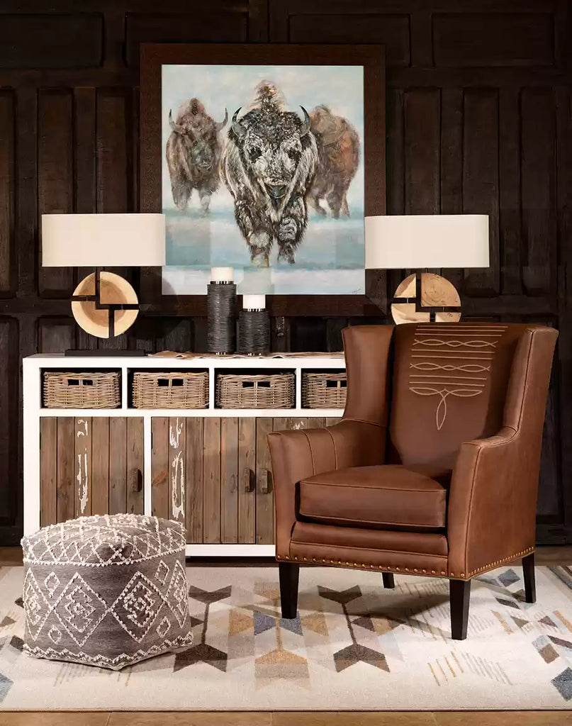 American made Classic Boot Stitch Accent Chair in living room setting - Your Western Decor