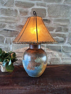 Clay Table Lamp with Buckskin Rawhide Lampshade - Your Western Decor