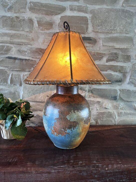 Clay Table Lamp with Buckskin Rawhide Lampshade - Your Western Decor