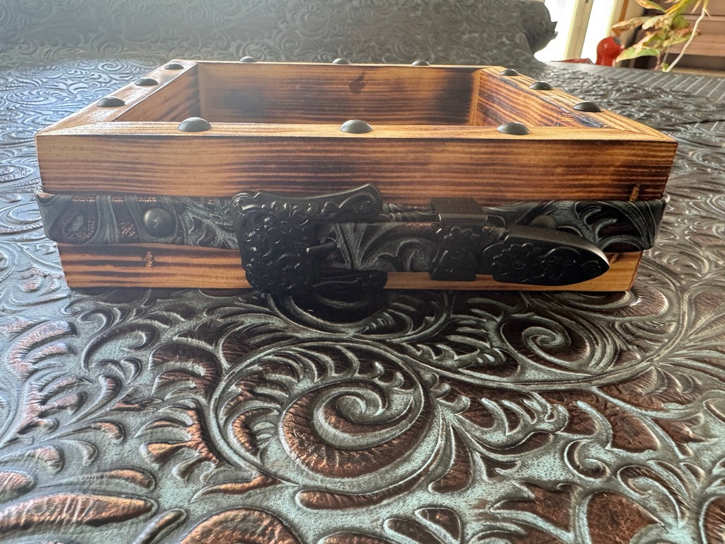 Western tabletop accessories with black cowhide coasters