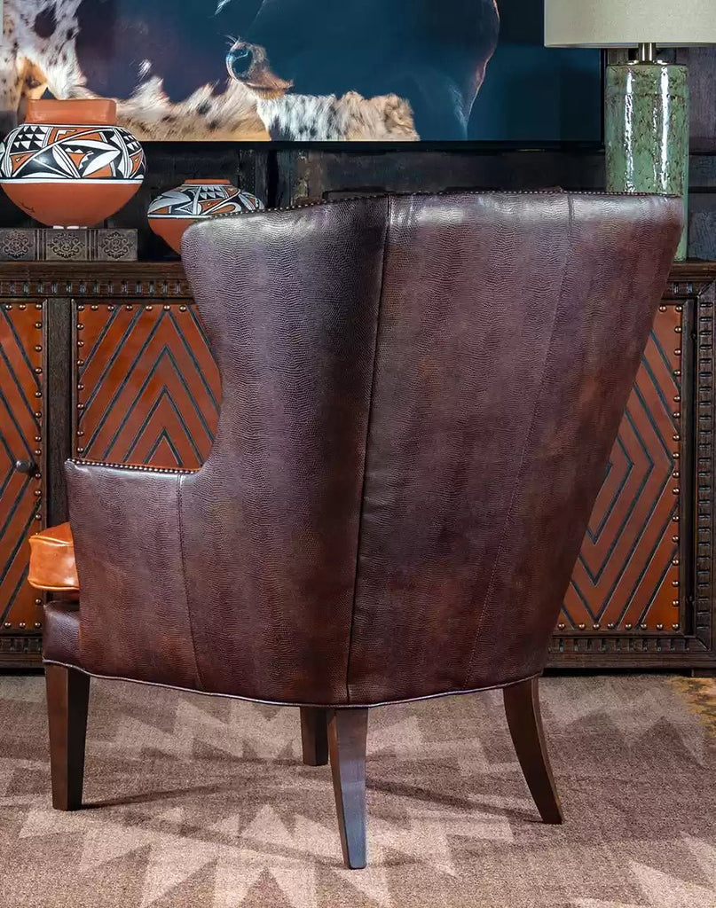 American made Cognac Stamped Leather Accent Chair back - Your Western Decor