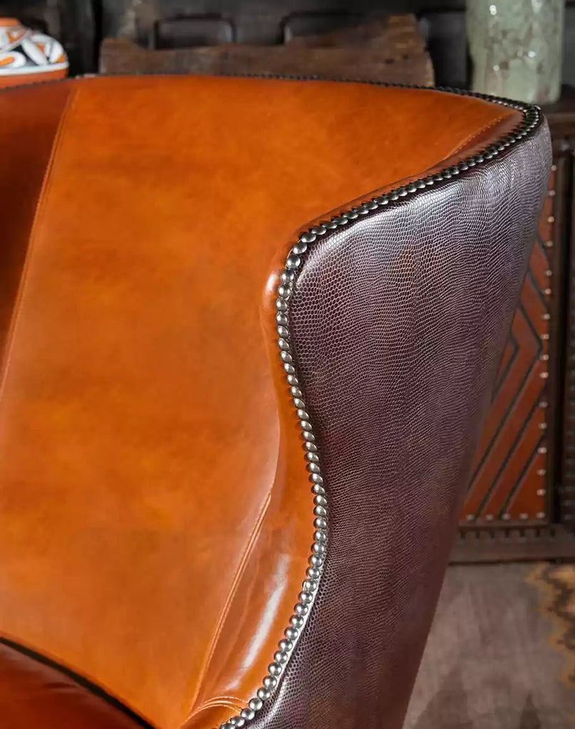 American made Cognac Stamped Leather Accent Chair detail - Your Western Decor