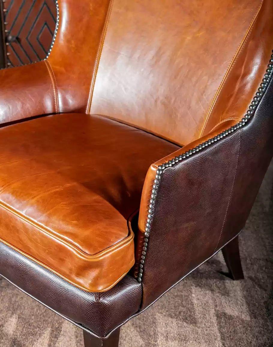 American made Cognac Stamped Leather Accent Chair - Your Western Decor