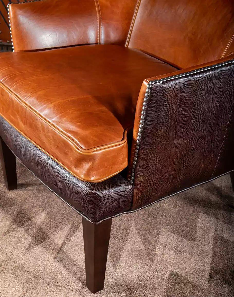 American made Cognac Stamped Leather Accent Chair - Your Western Decor