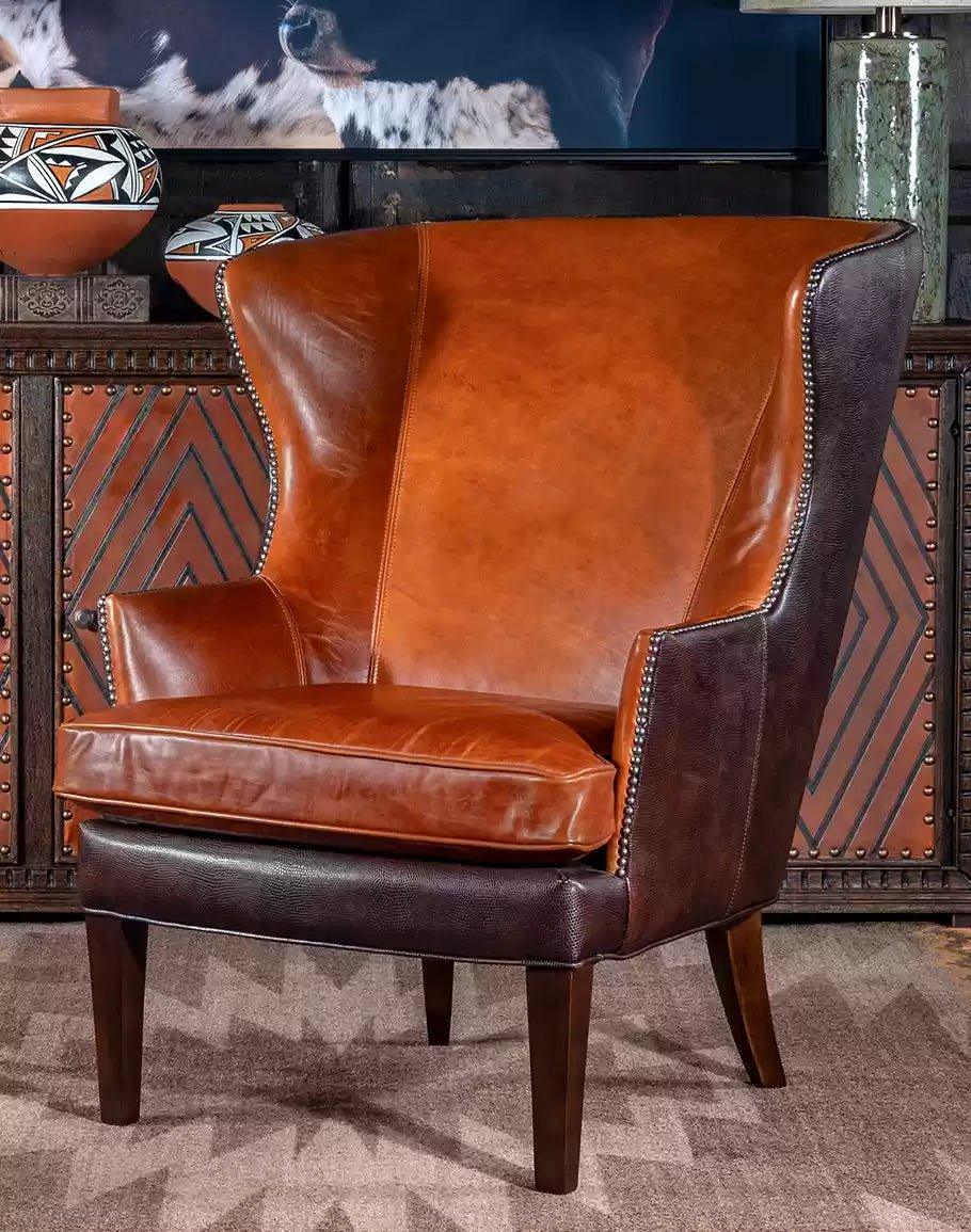 American made Cognac Stamped Leather Accent Chair - Your Western Decor