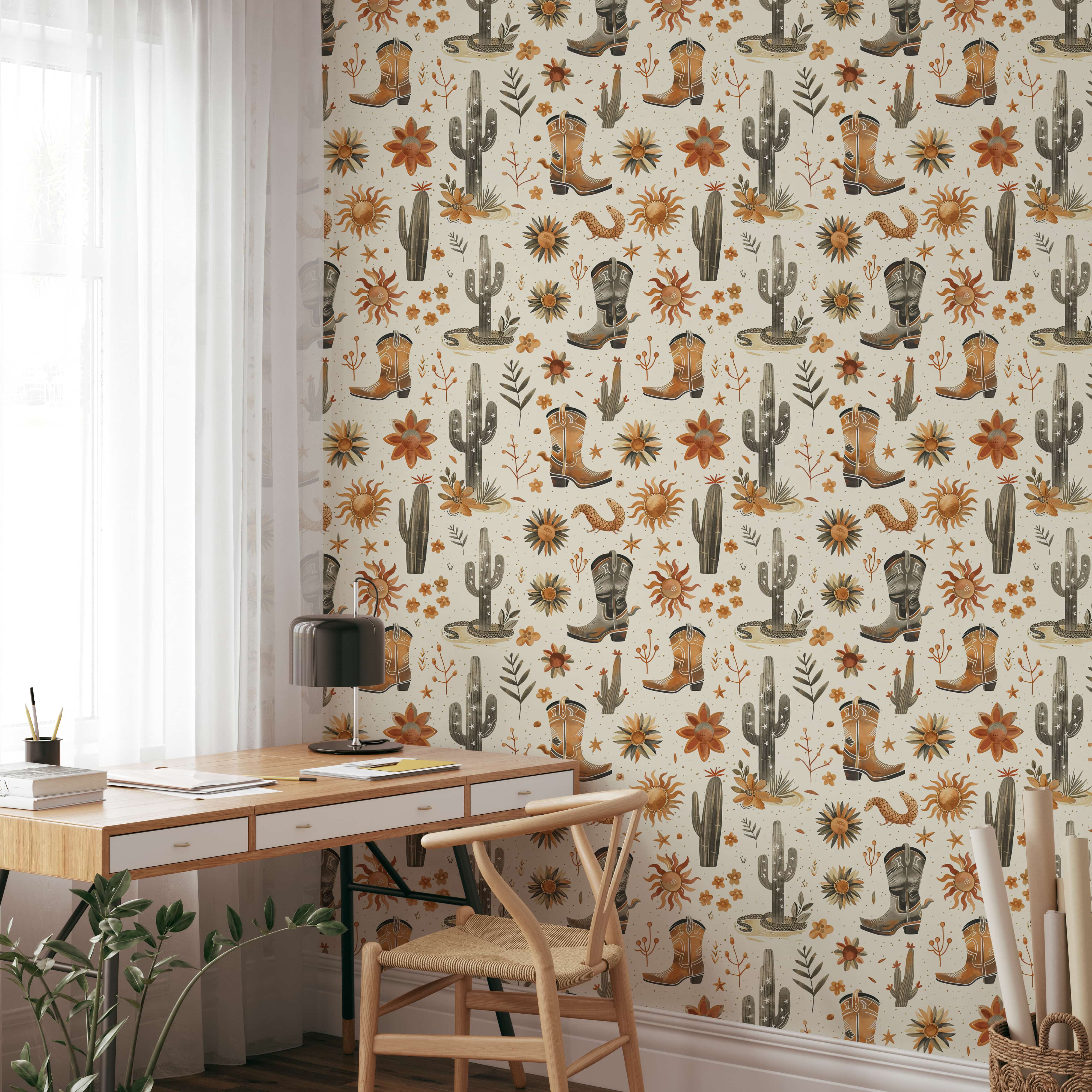 Cactus and Cowboy Boots Western Wall Paper - Your Western Decor