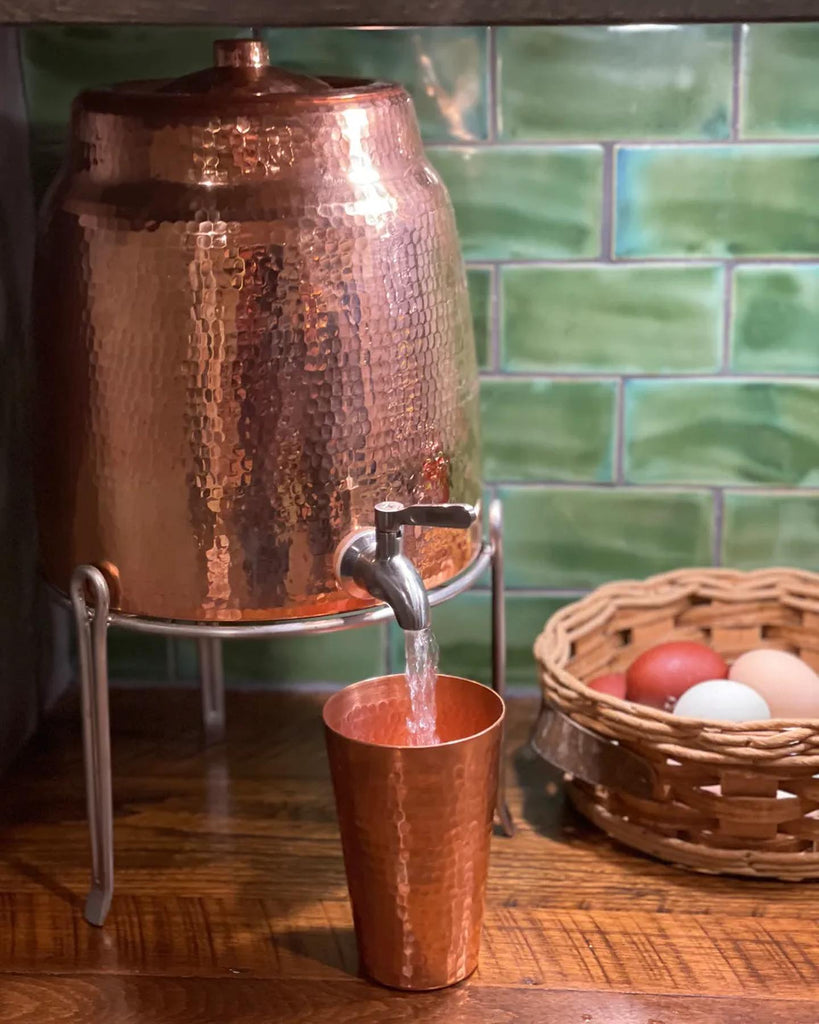 Copper water dispenser and copper glass - Your Western Decor
