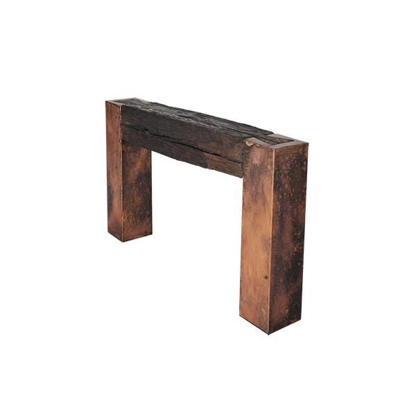 Rustic copper and wood beam console table