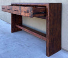 copper console table with hammered copper drawer fronts