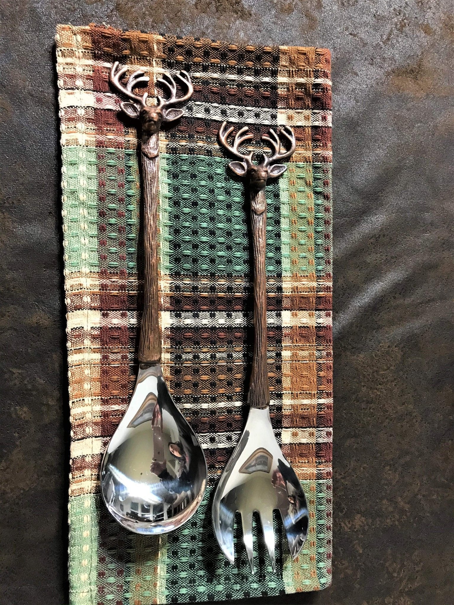 copper handled white tail buck 2 piece serving set