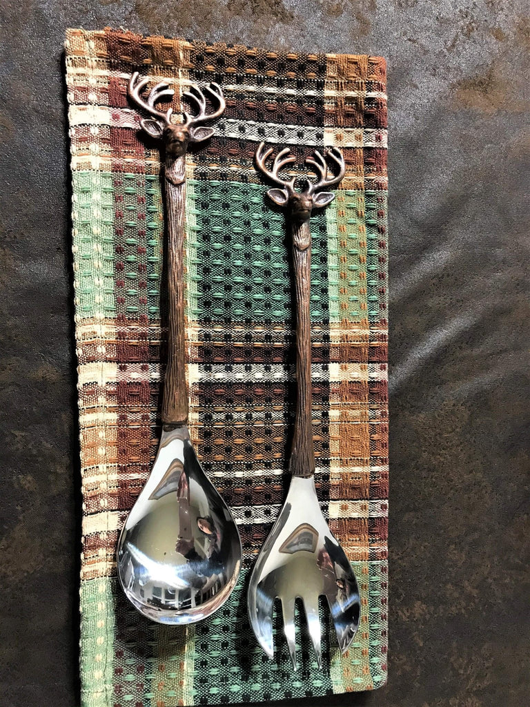 copper handled white tail buck 2 piece serving set