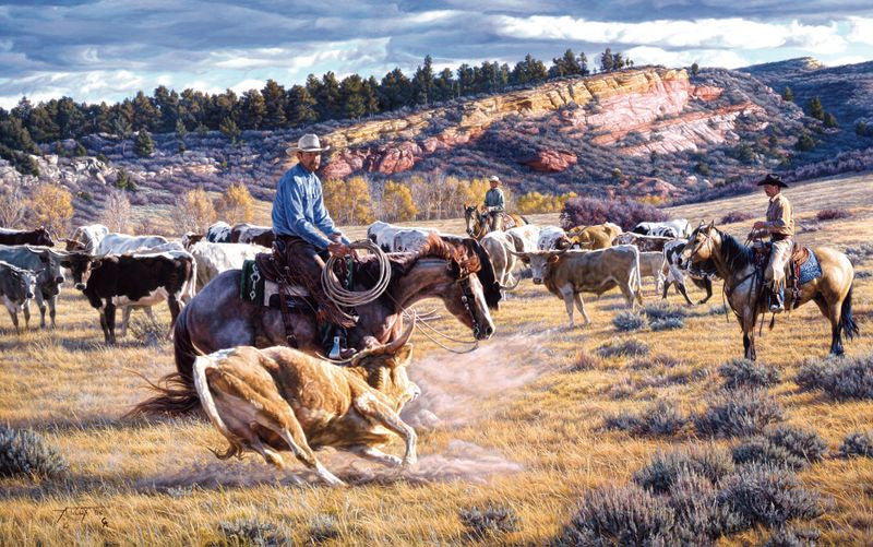 Cowboy Final Cut western cutting cows art - Your Western Decor