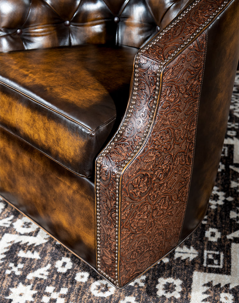 Cowboy Western Leather Swivel Chair - Your Western Decor